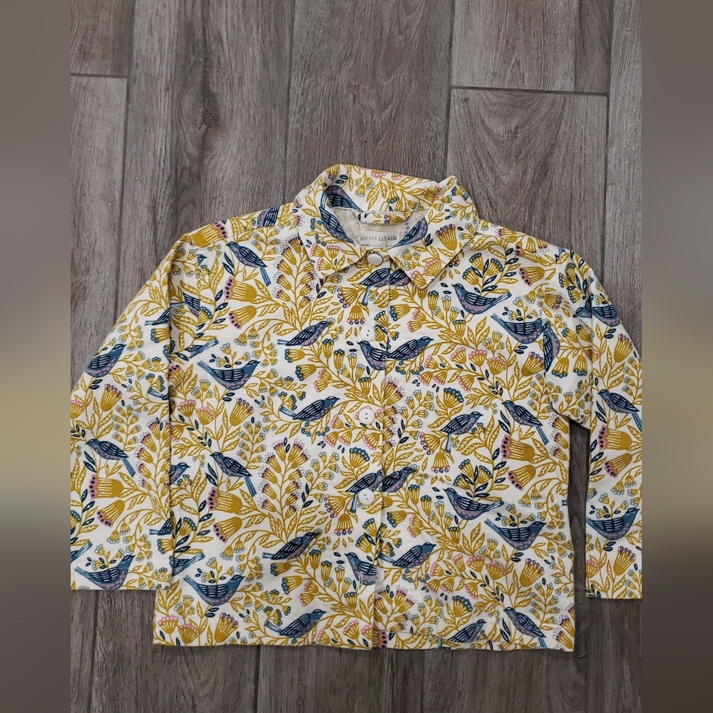 Garnet Hill Kids Floral Long Sleeve Shirt - Yellow and Blue